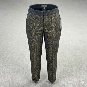 NWT LOFT Marisa Pencil Ankle Pants 0P Black Gold Metallic Jacquard Shimmer
